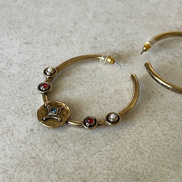 Luv AJ Bohemian Stone Gold Hoop Earrings - Picture 3 of 6